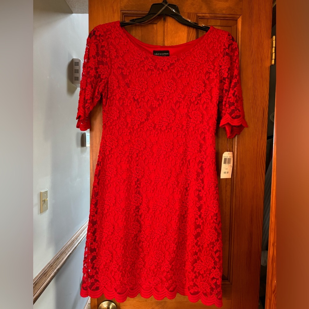 NWT- red lace dress with 3/4 sleeves